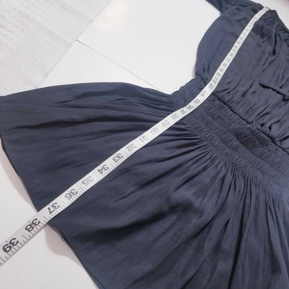 Ramy Brook Paris Smocked Black Mini Dress Long Sleeves - Picture 8 of 12